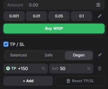 Buy amount and TP/SL controls