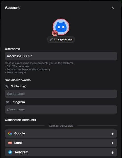 Account settings with profile and connected sign-in methods