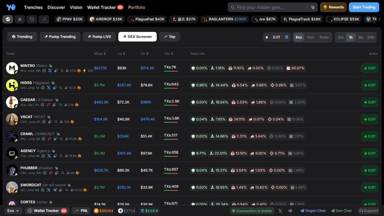 DEX Screener token selection