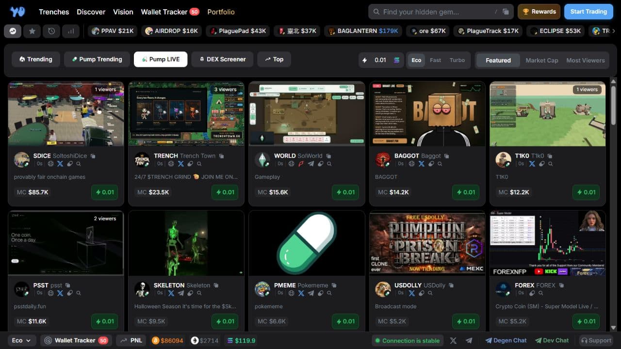 Pump LIVE stream cards
